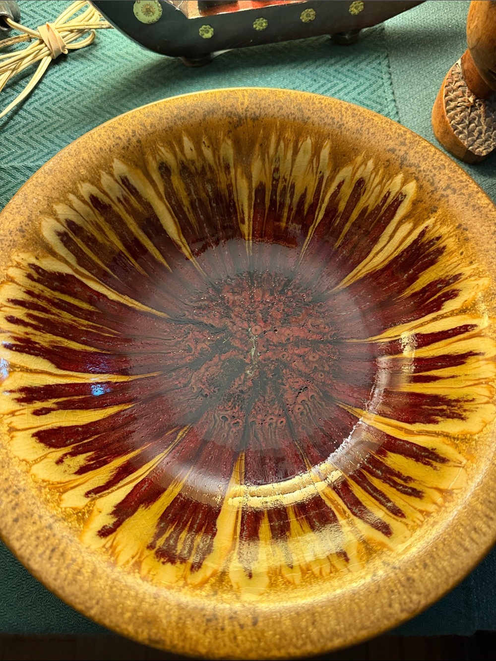 Source Unknown Ceramic Serving Bowl - Brown and Deep Red
